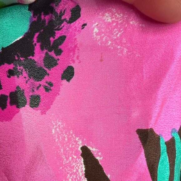 Vintage Vera Neumann Floral Scarf Pink Green Brown Hand Rolled Ladybug Logo - Picture 13 of 13